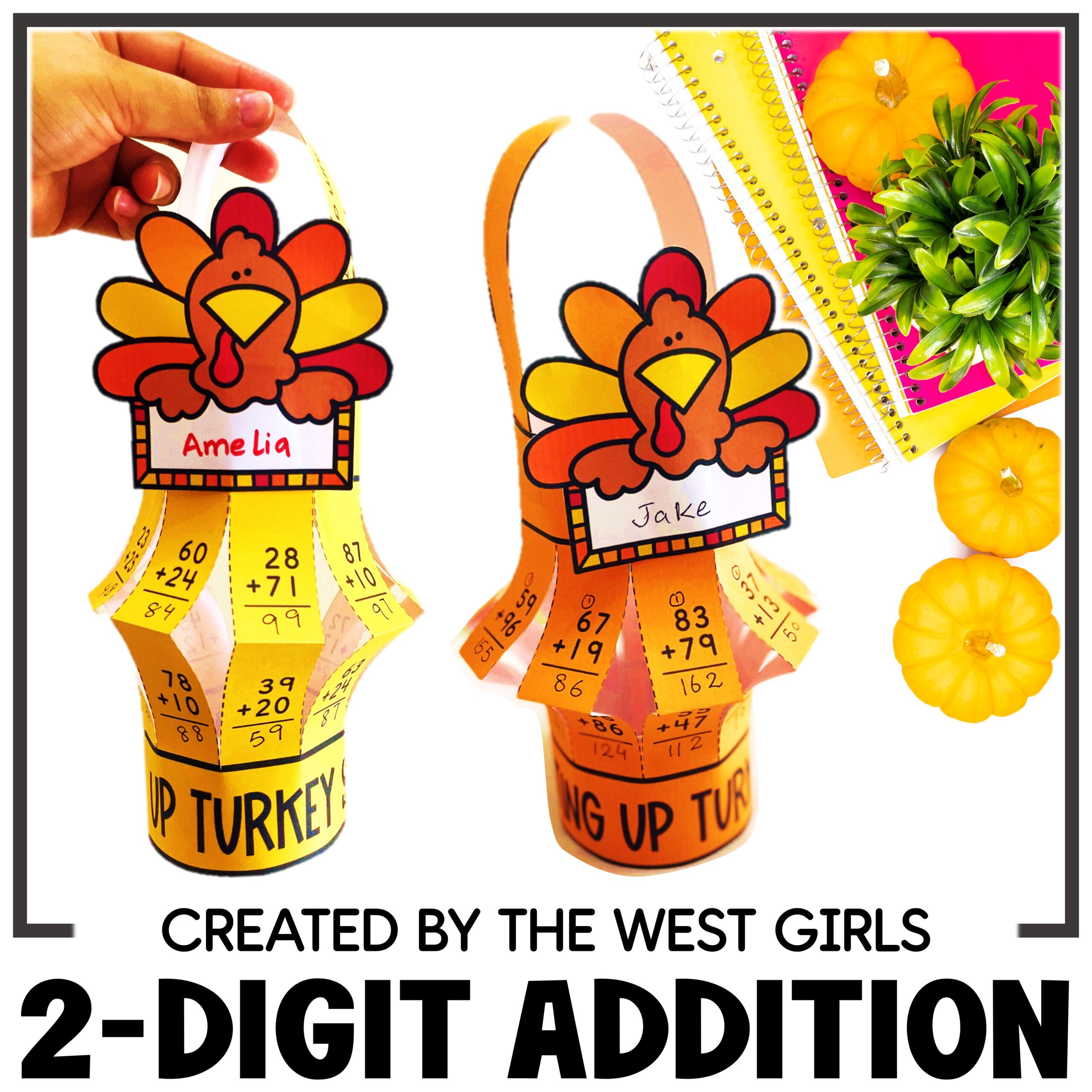 2 Digit Addition With and Without Regrouping Thanksgiving Turkey Math Craft