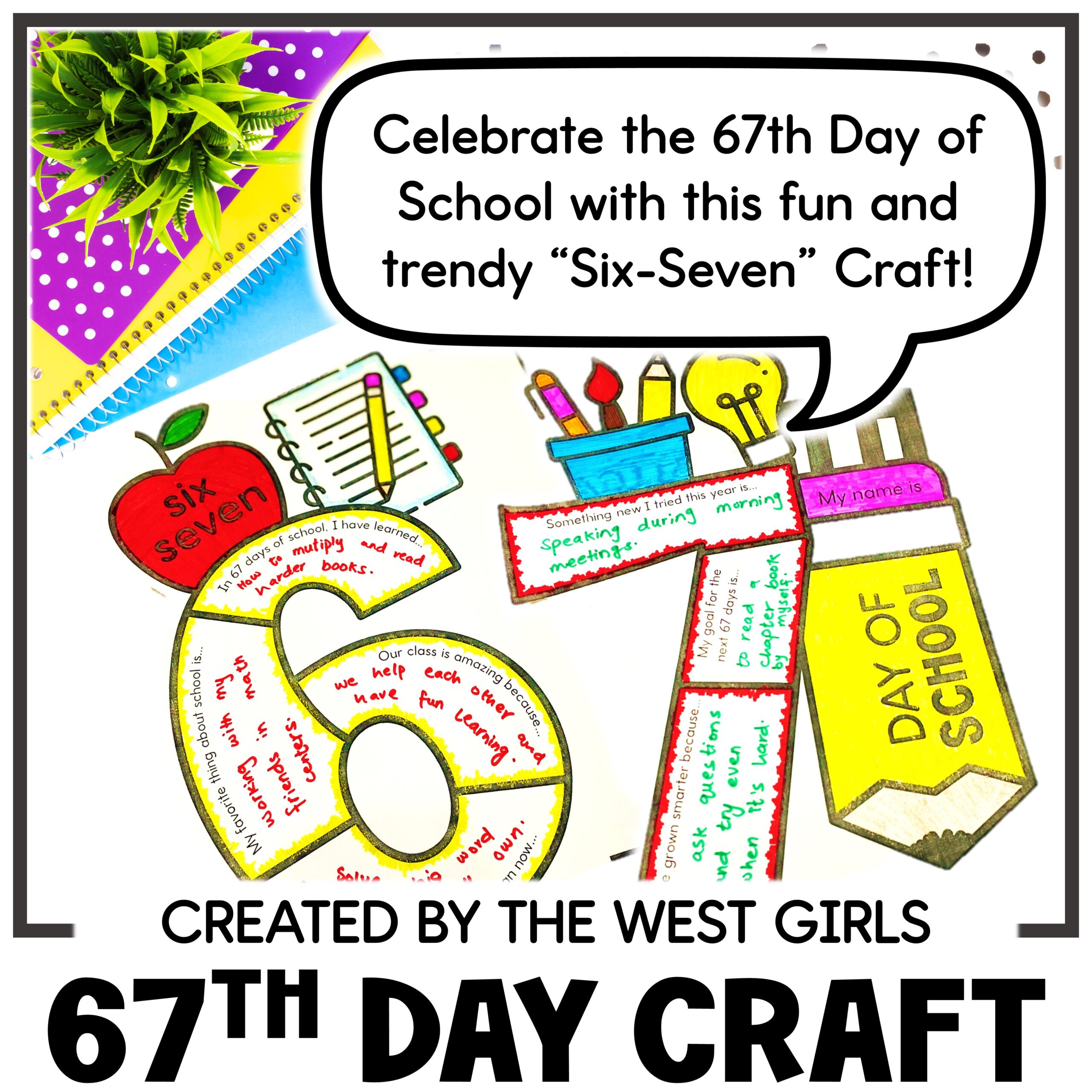 67 67th Day of School Craft 6 7 Day Six Seven Activities Writing Coloring Page - Image 2