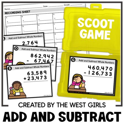 Adding and Subtracting Whole Numbers up to Millions Scoot Game 3rd 4th 5th Grade