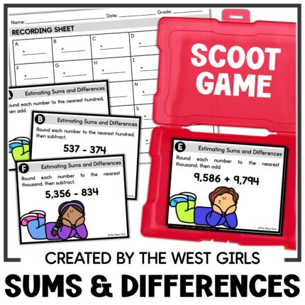 Estimating Sums and Differences Math Centers Scoot Game 4th and 5th Grade
