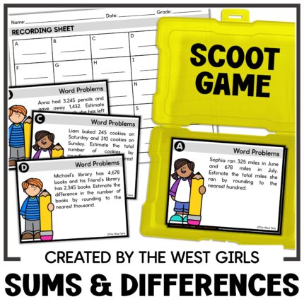 Estimating Sums and Differences Word Problems Math Centers Scoot Game 5th Grade