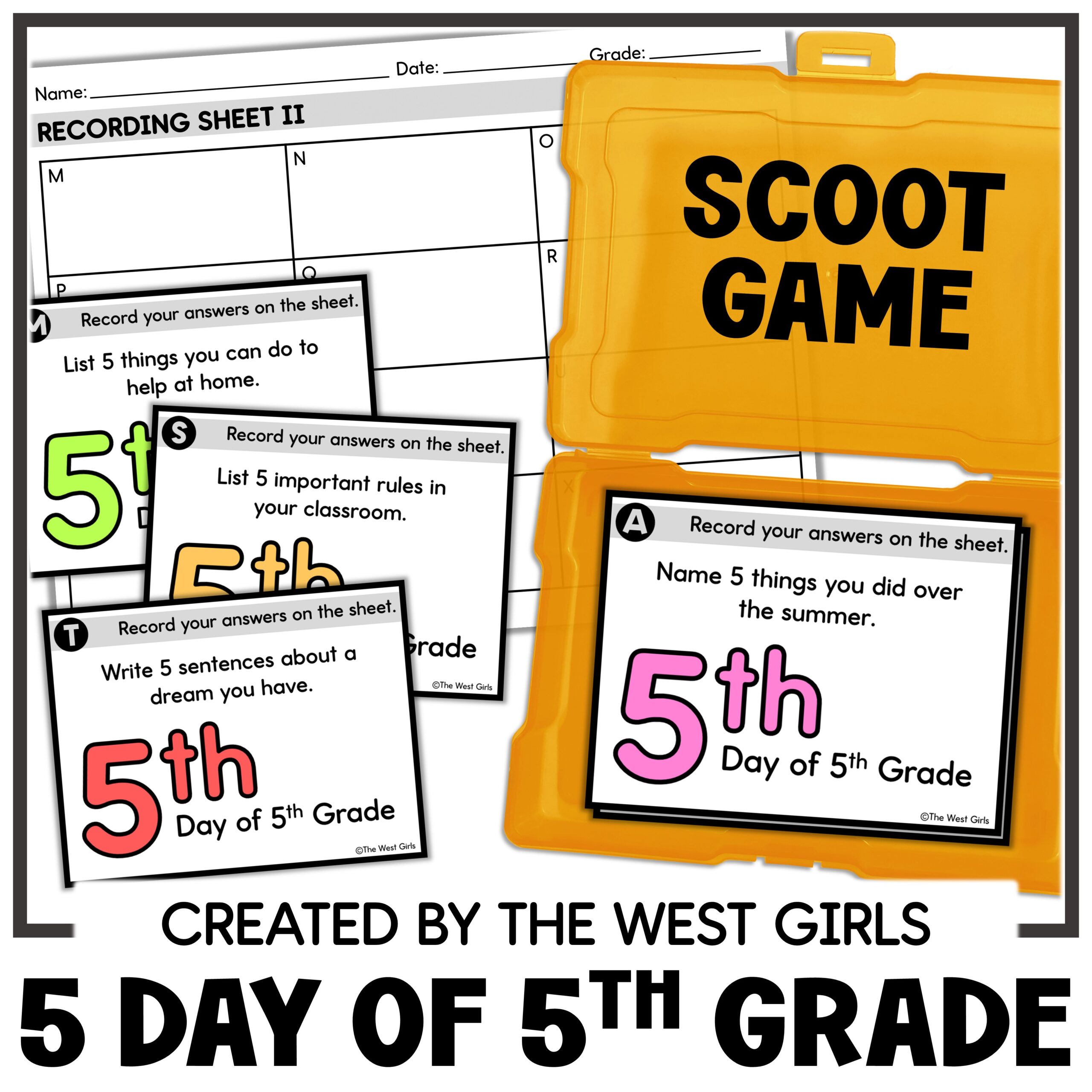 5th Day of 5th Grade Scoot Game First Week of School Activities