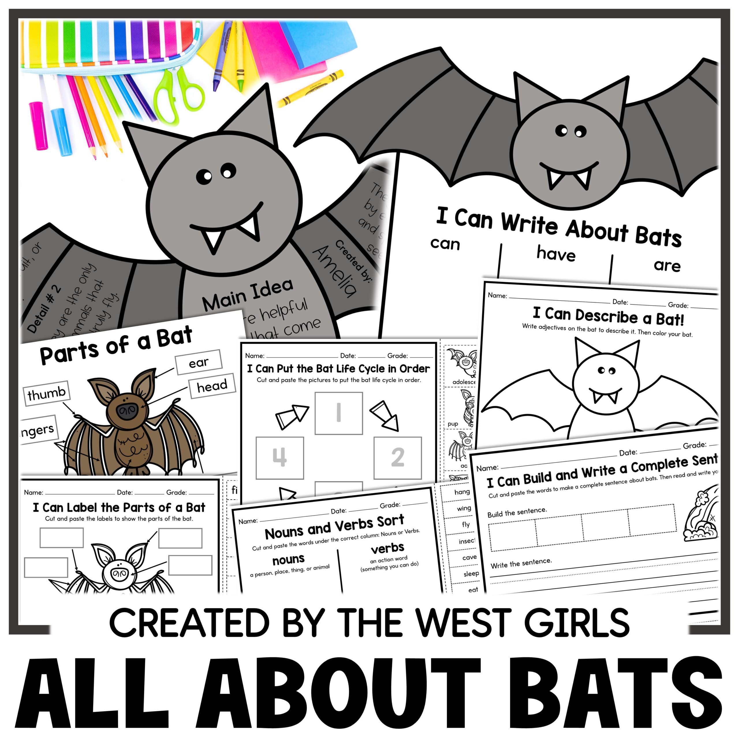 All About Bats Halloween Craft Template Label Parts Life Cycle of a Bat