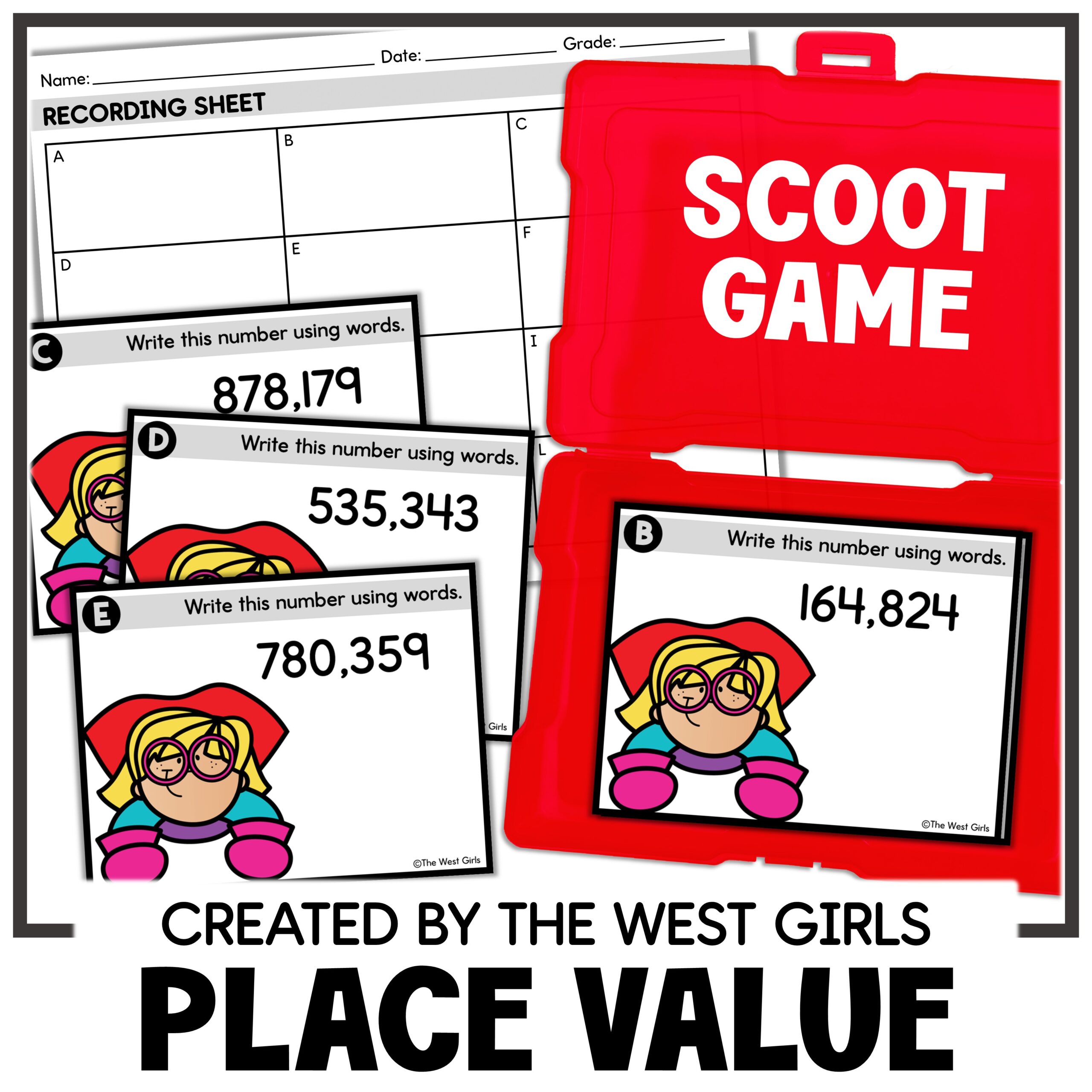 Standard Form to Word Form Place Value Scoot Math Centers 4th 5th Grade