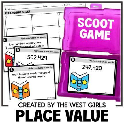 Place Value Scoot Word Form and Standard Form Math Centers 4th and 5th Grade