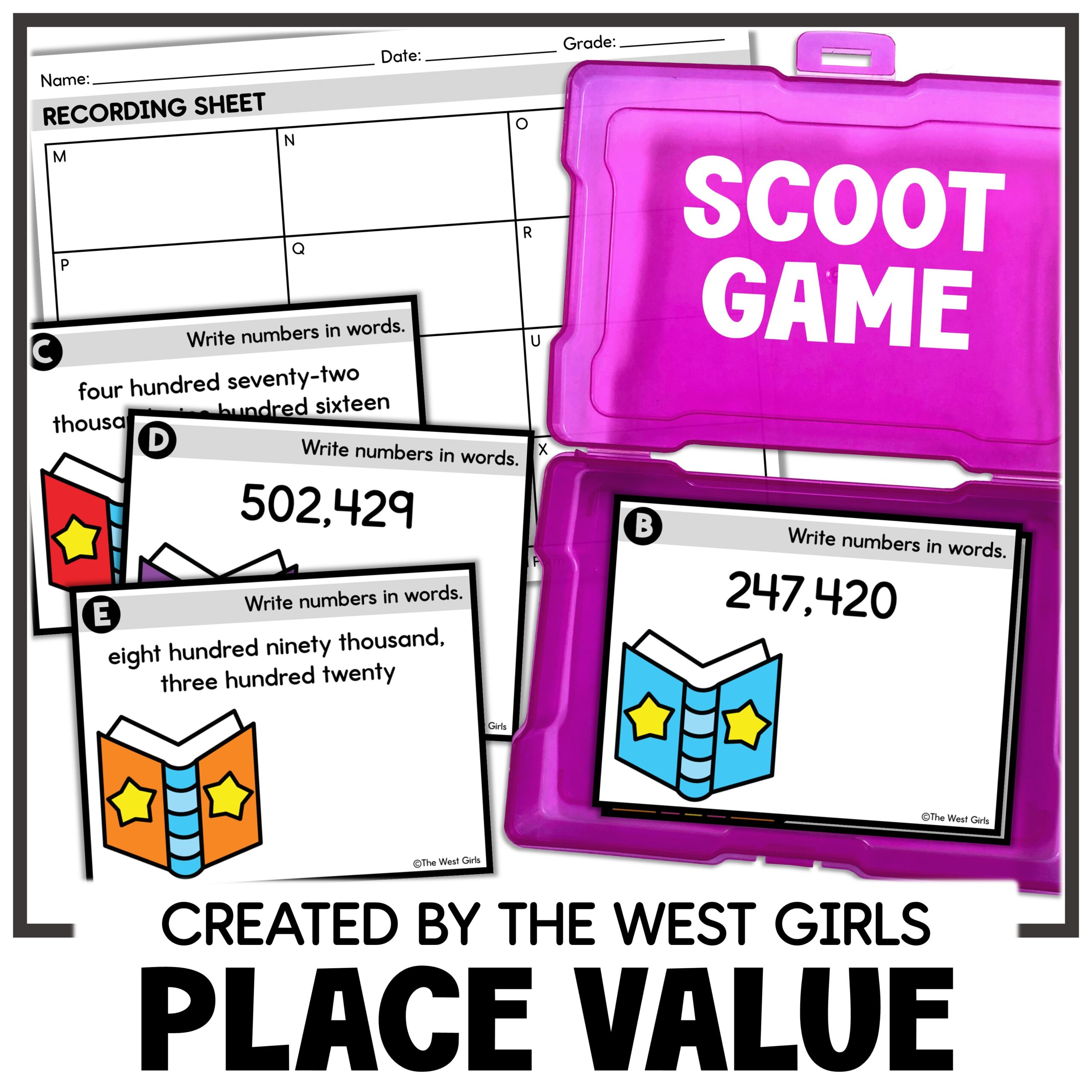 Place Value Scoot Word Form and Standard Form Math Centers 4th and 5th Grade