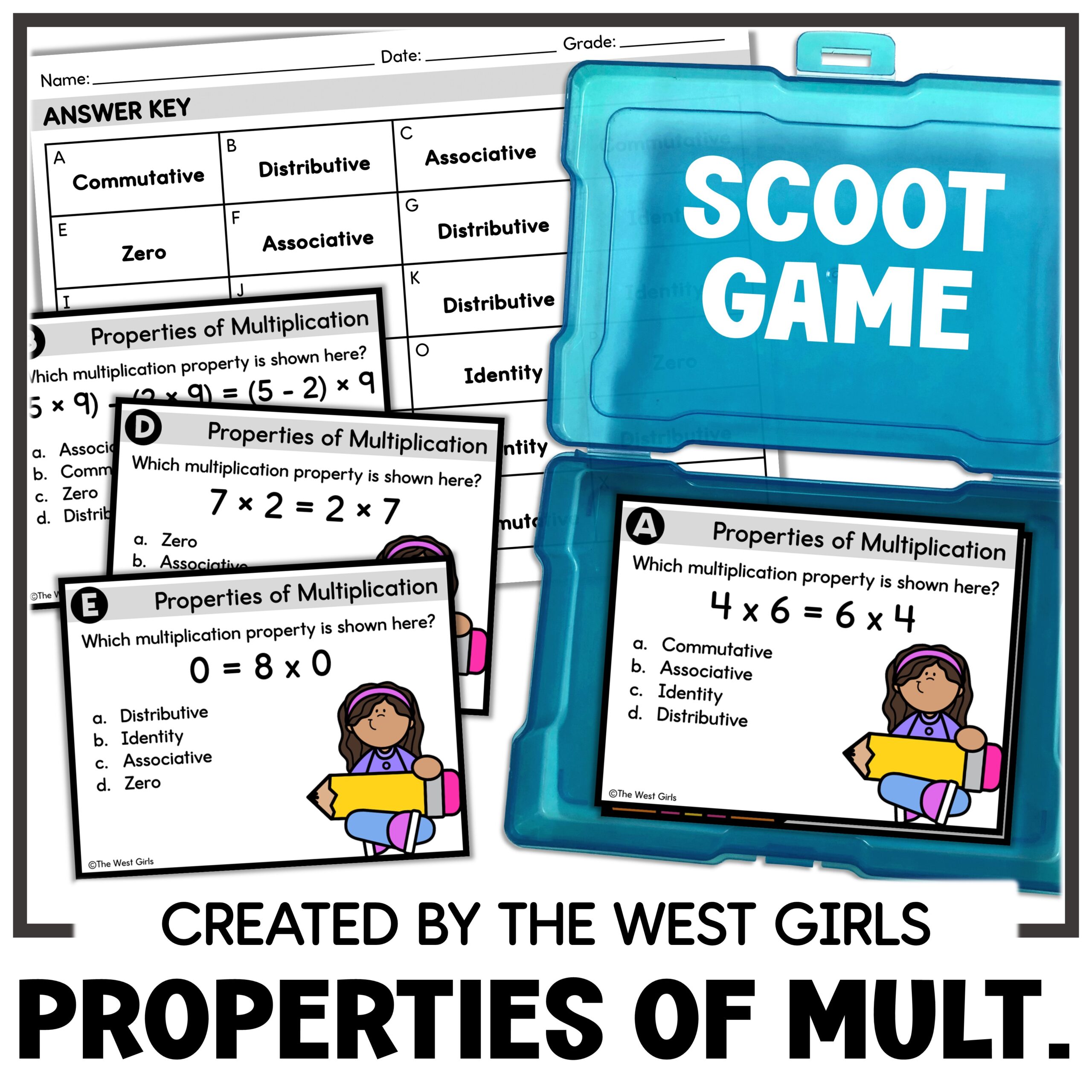Properties of Multiplication Scoot Game 5th Grade Math Centers Activities