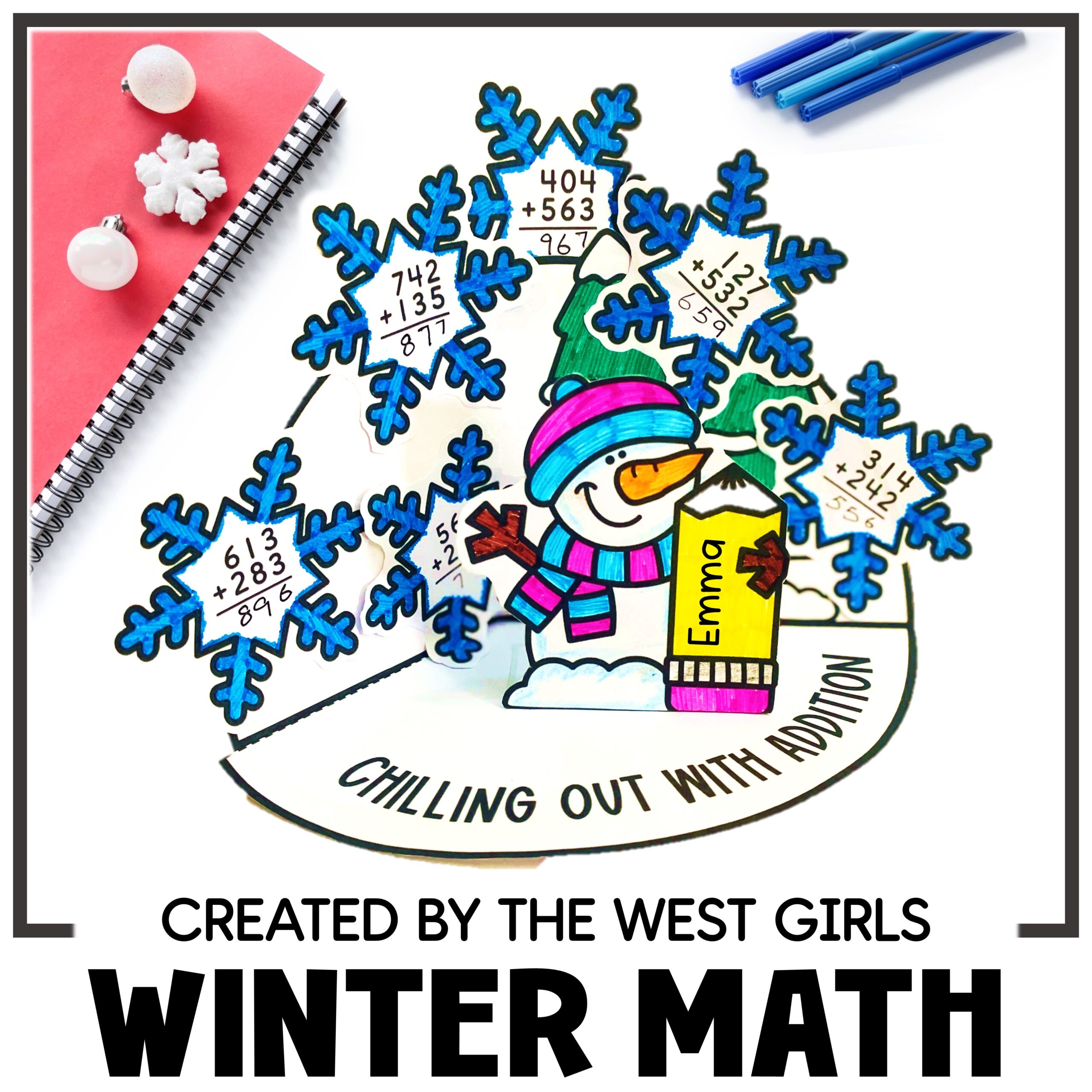 Winter Snowflake Math Craft 3 Digit Addition Subtraction With Without Regrouping