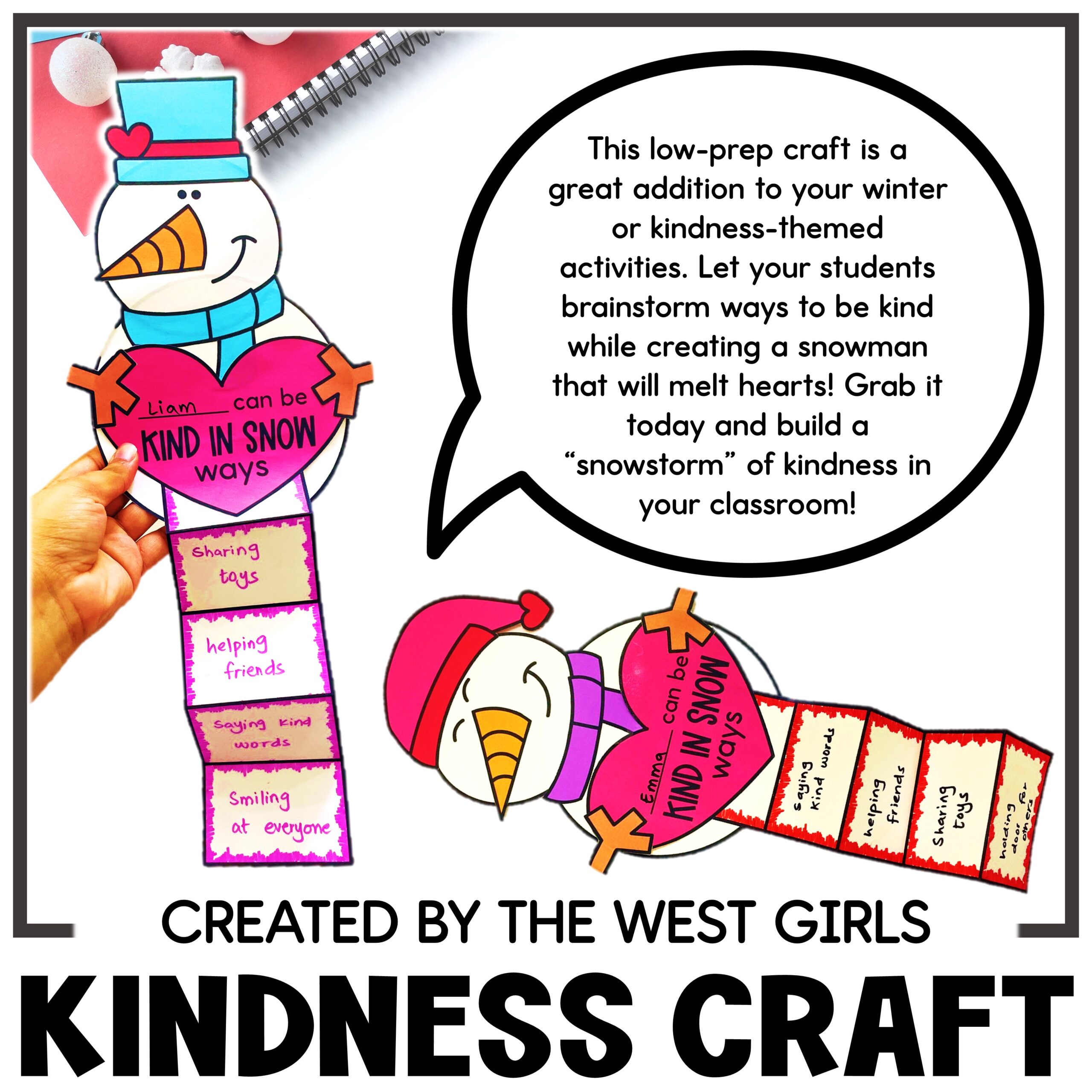 Winter Snowman Kindness Activity Activities Writing Craft No Prep Bulletin Board