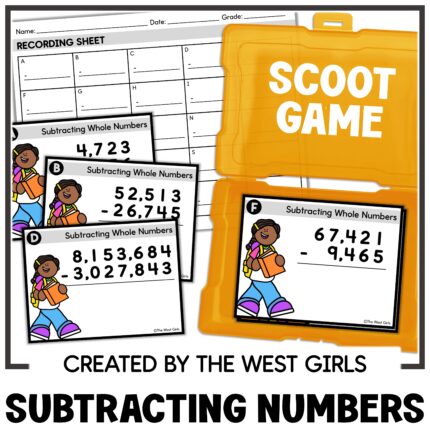Subtracting Whole Numbers up to Millions Scoot Game 3rd 4th 5th Grade Math